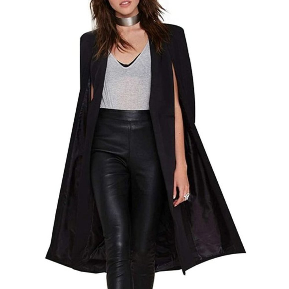 Haoduoyi Trench Cape Cloak Blazer Black Sz US 12 - Picture 11 of 11